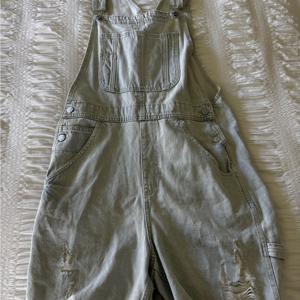 Light Wash Distressed Denim Overalls